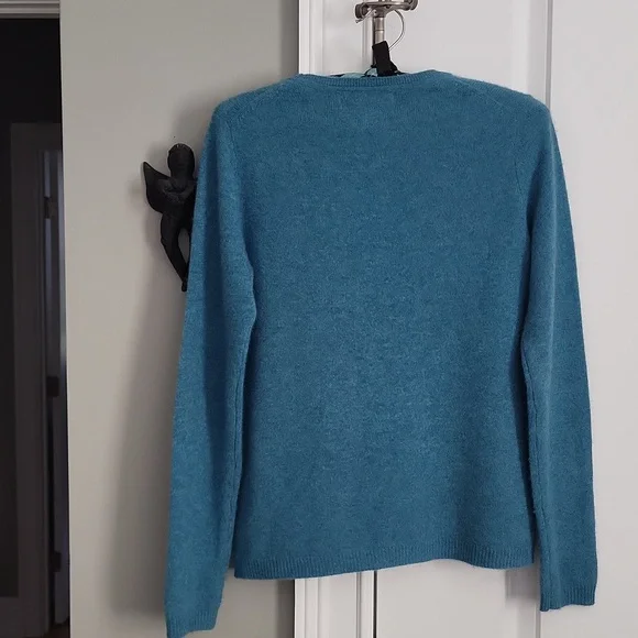 Ellen Tracy 100% Cashmere Crewneck Sweater - Heathered Turquoise Blue - S - Picture 3 of 4